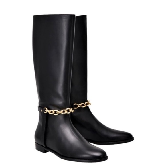 Burberry Leather Thurleston riding equestrian Chain Tall Boots size 37.5 7.5 - Picture 1 of 13